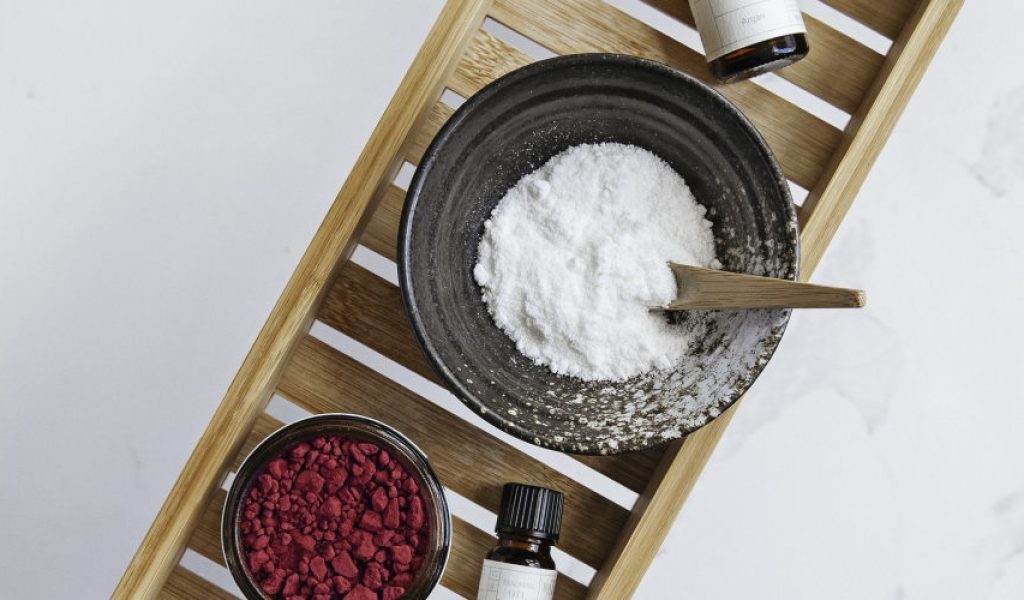 The Bath Project ingredients for SKIN. Includes the ritual kit, coconut milk and beetroot powder.